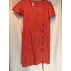 Vintage Styleworks Linen Blend Short Sleeve Side Split Tie Coral Dress Sz 6